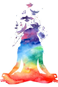 Yoga manifesting powerful self with rainbow colours