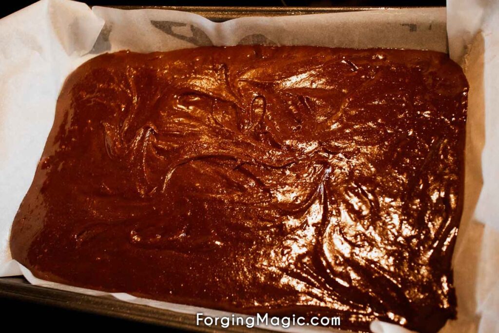 brownie batter ready to bake